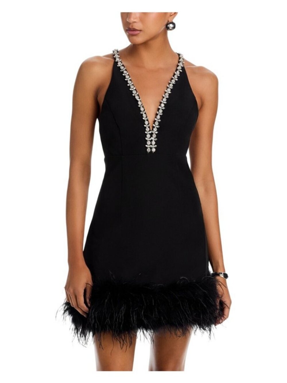 NWT Aqua Womens Feather Embellished Tank Mini Dress IDO12840 Black XS